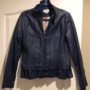 Navy faux leather peplum jacket